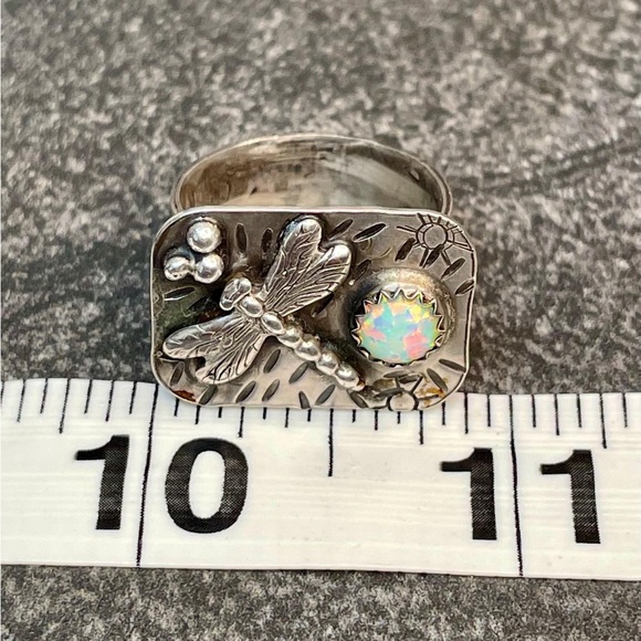 Jody Waltman Dragonfly Ring in Sterling Silver, Opal Accent, Artisan Jewelry - Picture 14 of 15